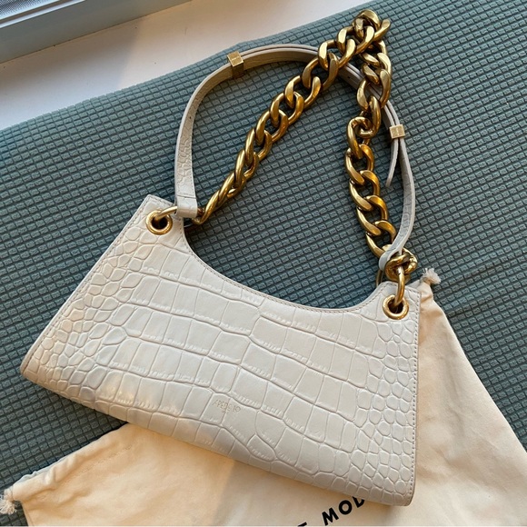 APEDE MOD WHITE CROC EMBOSSED LEATHER HOBO CHAIN SHOULDER FROGGY BAG - Picture 4 of 16